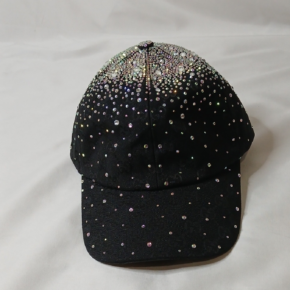 Gucci Black Monogram GG Rhinestone Cap - Picture 1 of 6